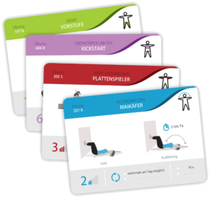 Eine Auswahl von Übungskarten aufeinder gestapelt